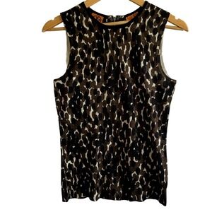 Tory Burch 100% Merino Wool Leopard Print Tank Top Size Small